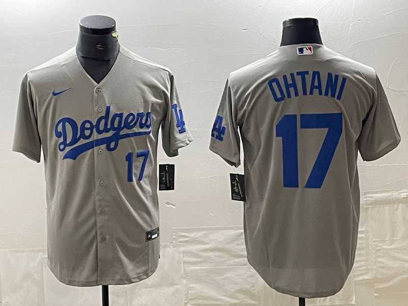Men%27s Los Angeles Dodgers #17 Shohei Ohtani Number Grey Cool Base Stitched Jersey->los angeles dodgers->MLB Jersey